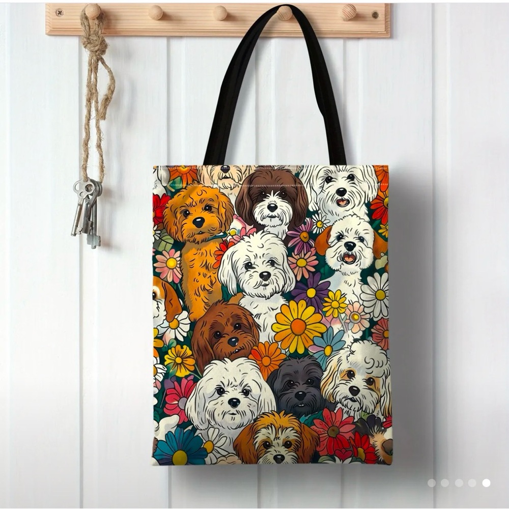 Puppy Themed Reusable Tote Bag for Women Gift Sturdy